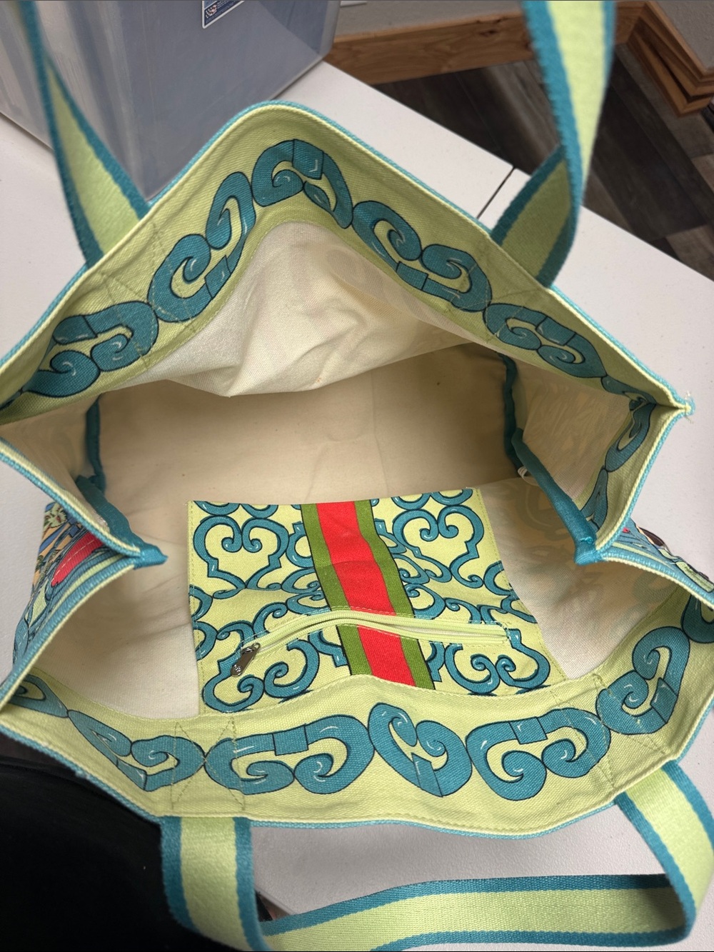 Brighton LOVE Canvas Tote in Teal, Red & Yellow - Picture 3 of 3